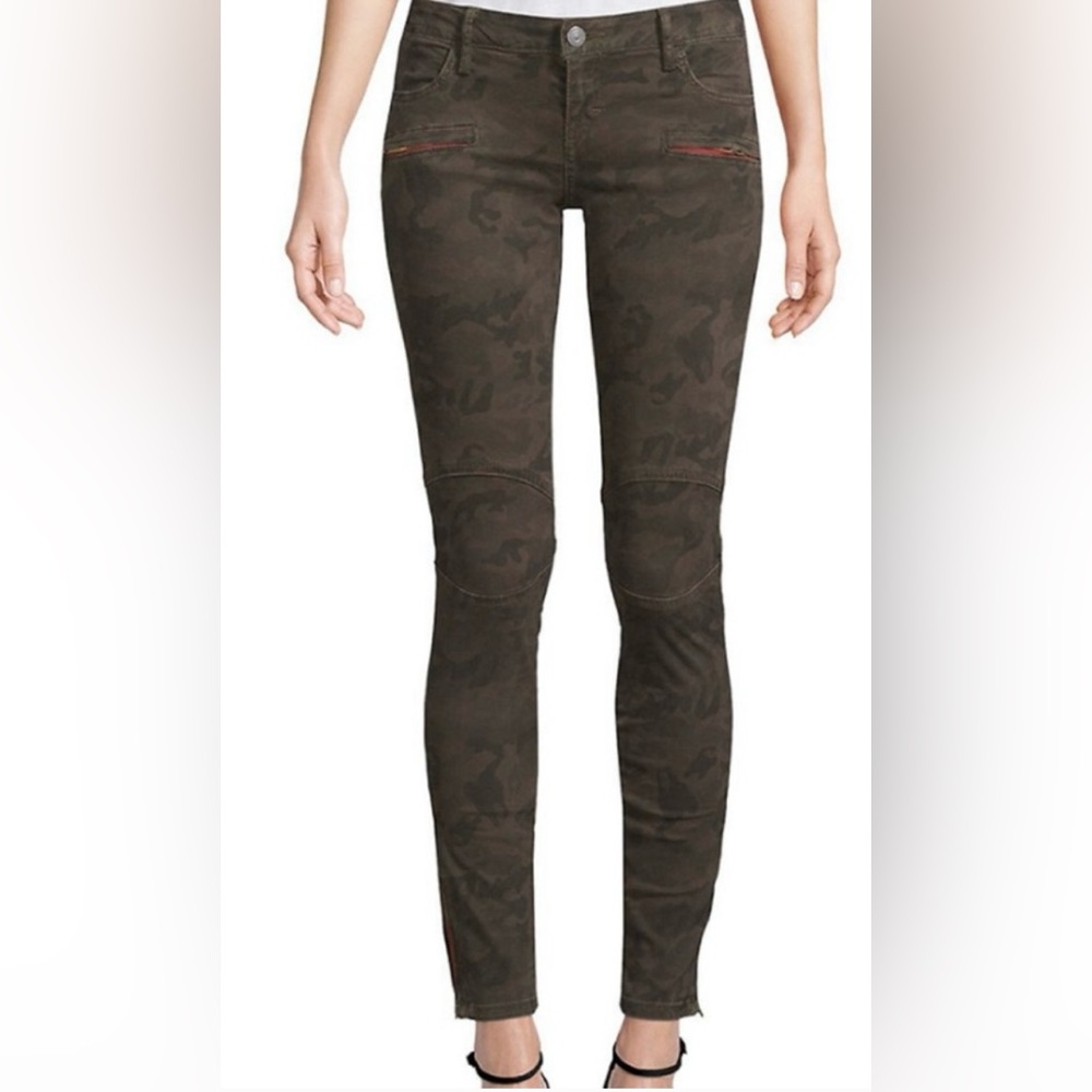 Etienne Marcel low rise green camo moto pants